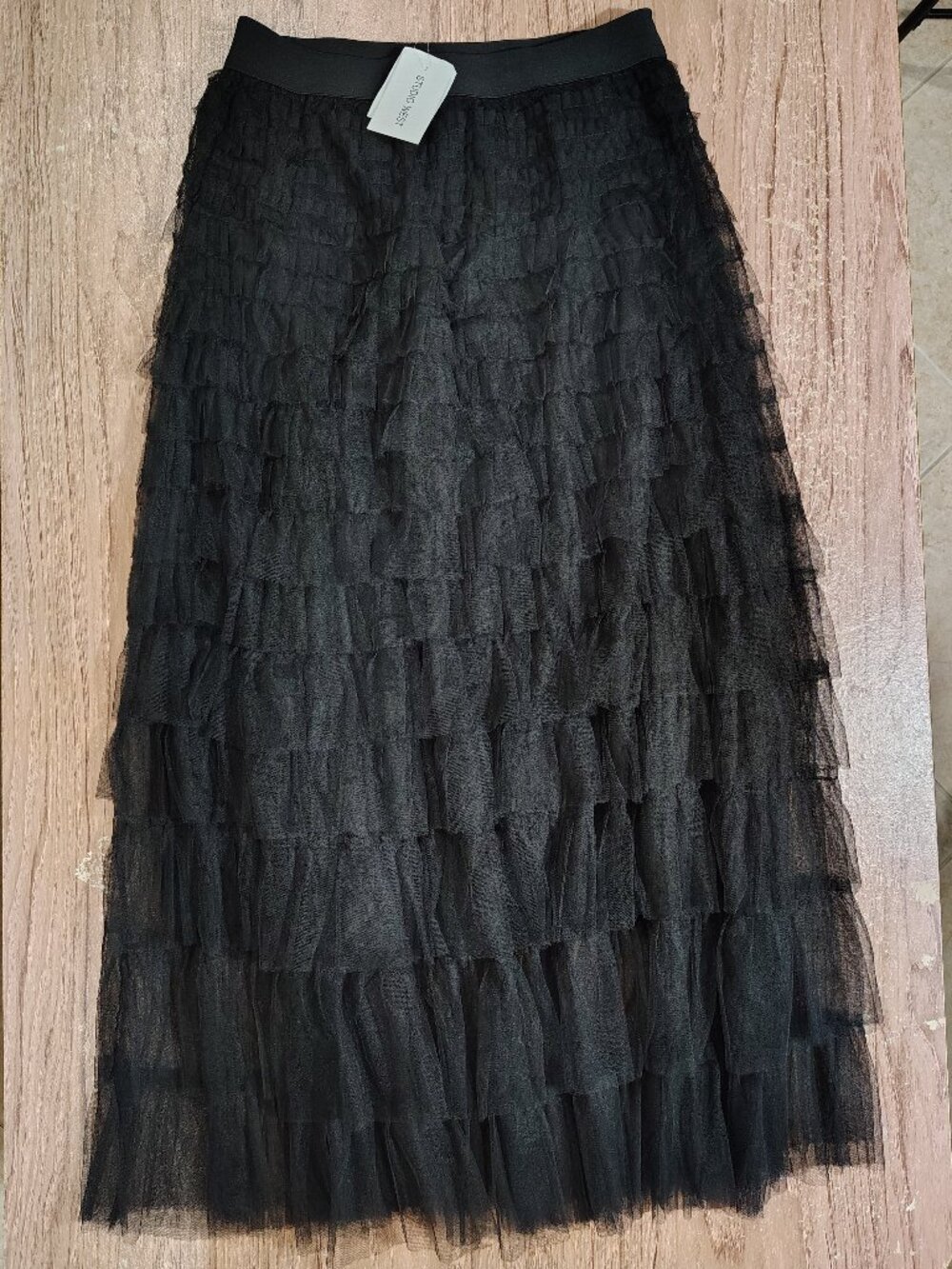NWT! Studio West Black Layered Maxi Skirt Cascading Ruffle Sheer Tulle XL - Picture 2 of 4